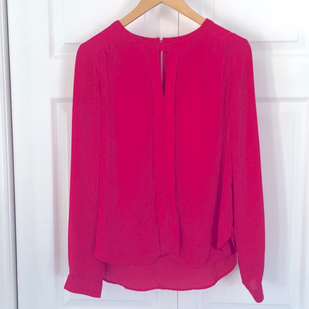 Fuschia semi-sheer blouse with keyhole neck detail